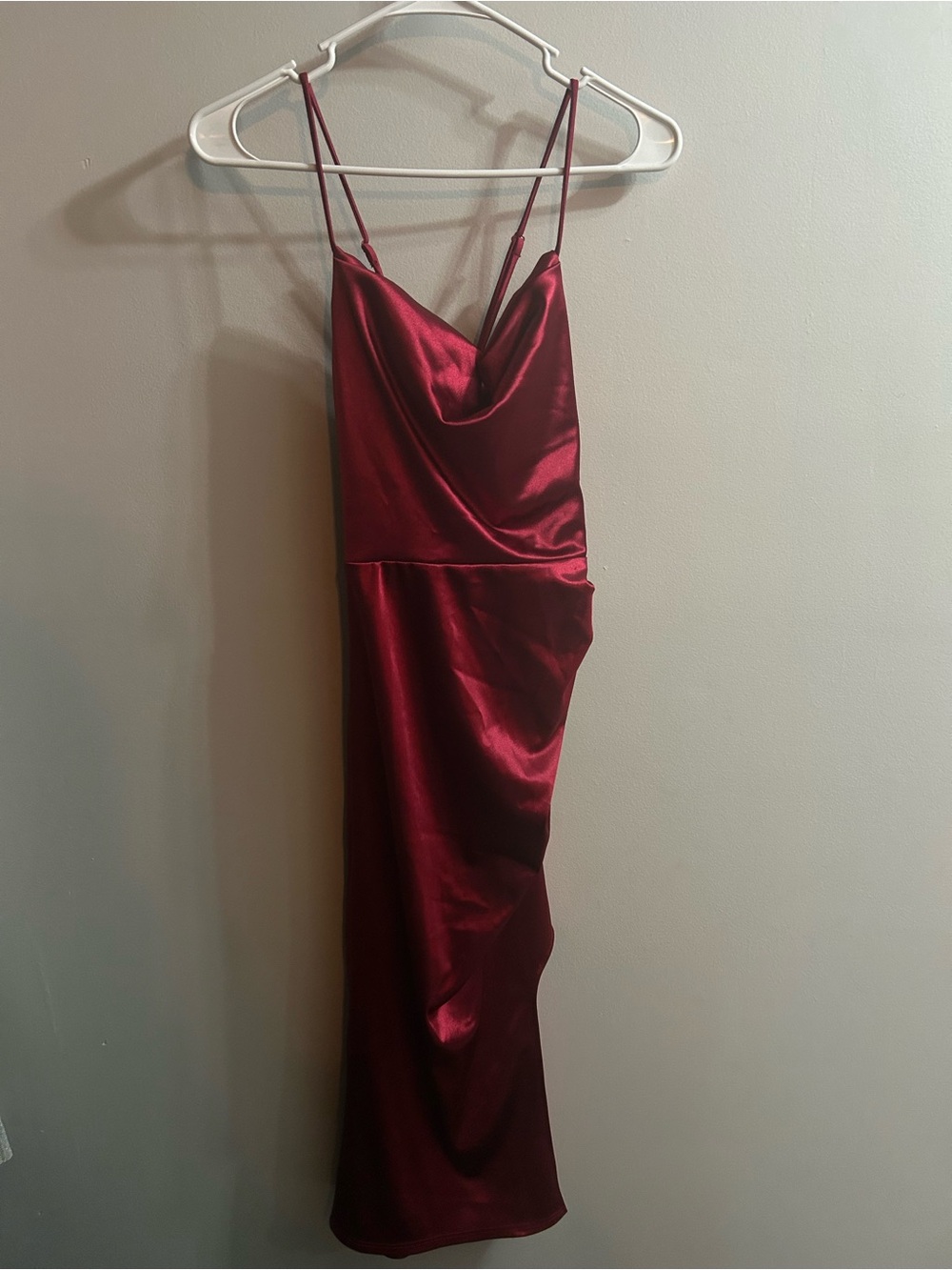 Darling Satin Cowl Slip Dress in Burgundy